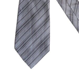 Perry Ellis Portfolio Silk Tie Men’s 60.5” Black Gray Stripe Designer Wide New